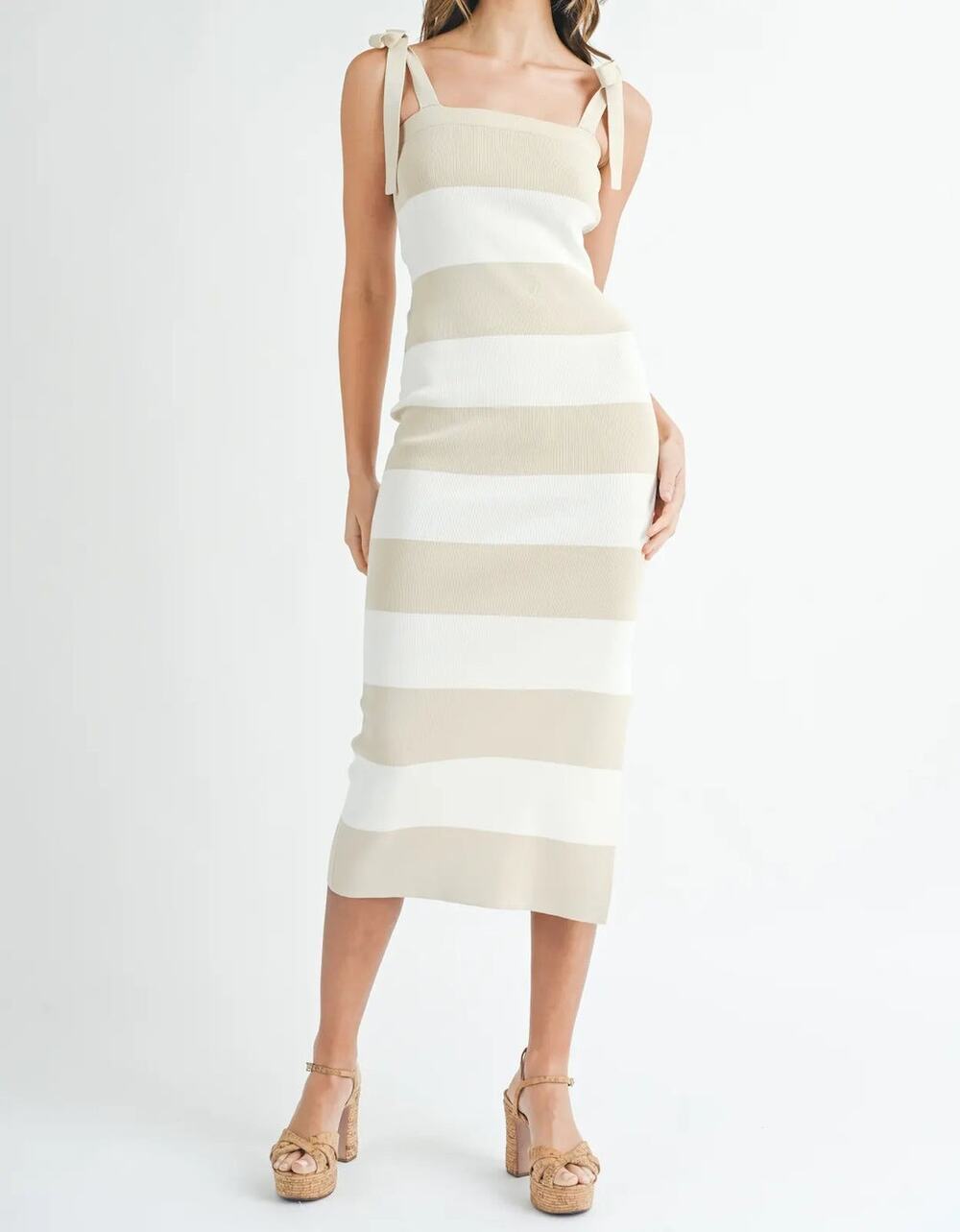 MABLE Gabby Stripe Sweater Maxi Dress White/Tan Women’s Size M *EUC